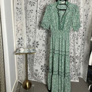 Max Studio Green Boho tiered maxi dress M